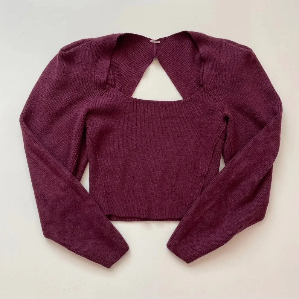 Free People Saffron Open Back Sweater Pomegranate Wine Women's Size XS - Picture 3 of 13
